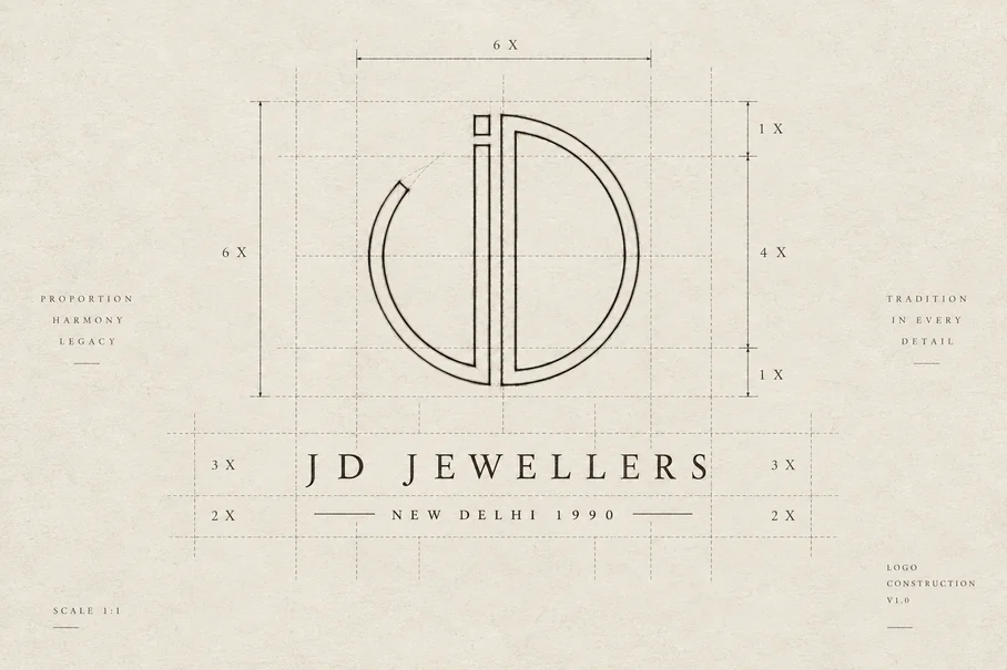 JD Jewellers logo construction sheet